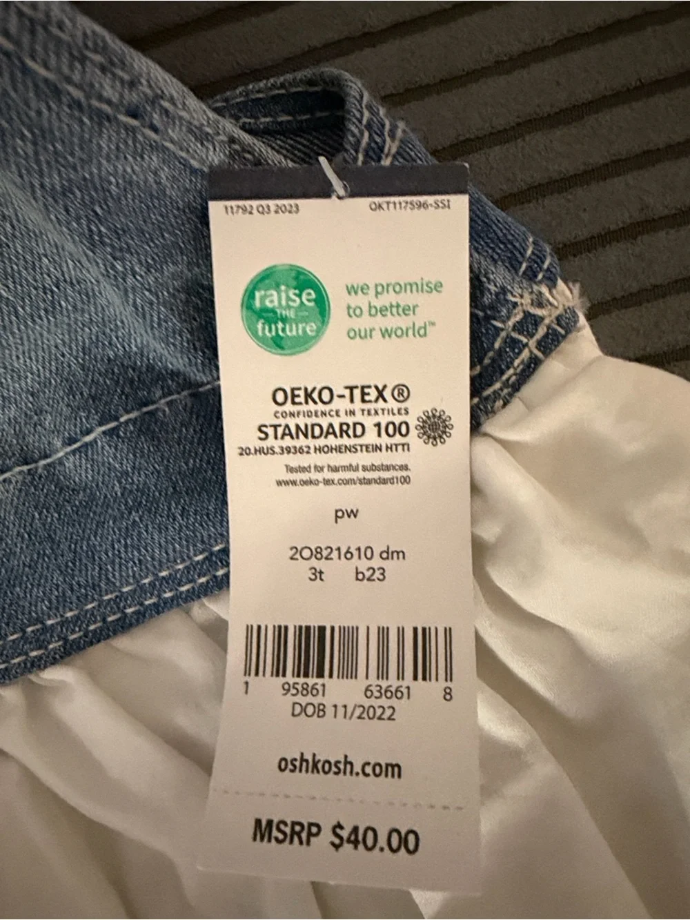 OshKosh B'gosh Denim Blue and White Eyelet Overall Dress